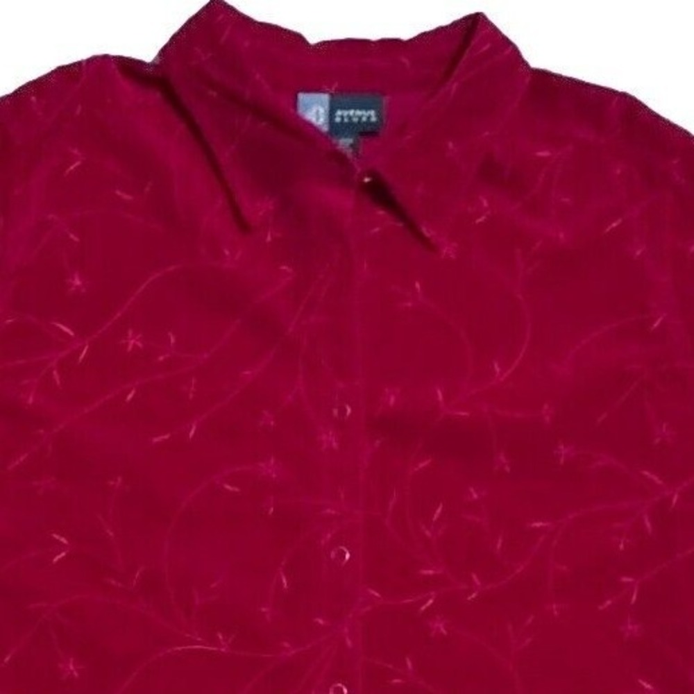 Avenue Blues Women Velour Shirt 22-24 Floral Embroidered Long Sleeve